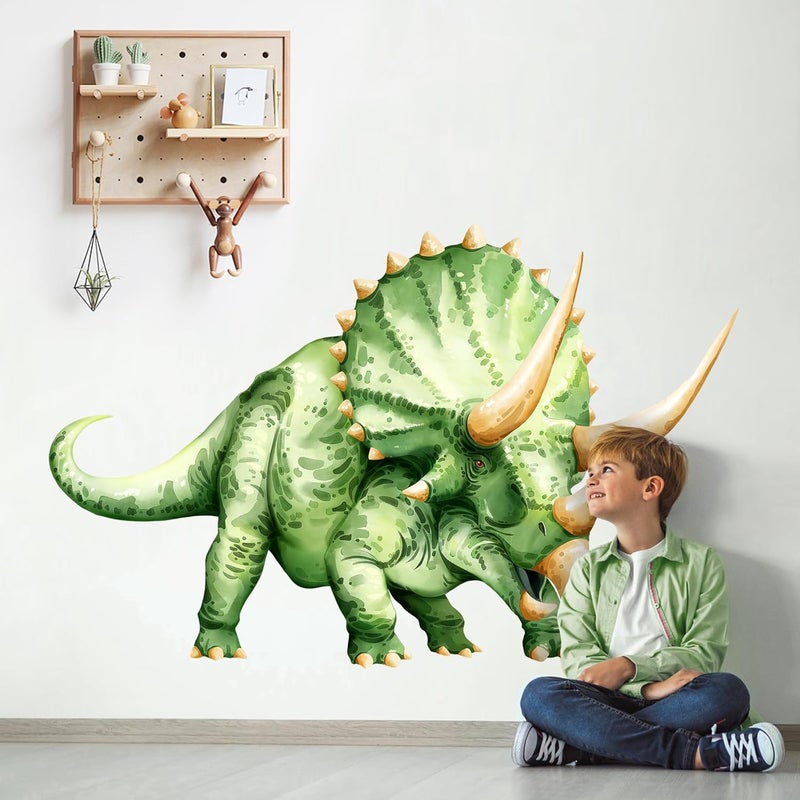Decvictor Large Dinosaur Wall Decals, Green Triceratops Dino Wall Stickers Vinyl Peel and Stick Wall Decal Self Adhesive Wall Art Sticker for Baby Nursery Kids Room Home Decor (53.7 * 34.4in) - Image 1